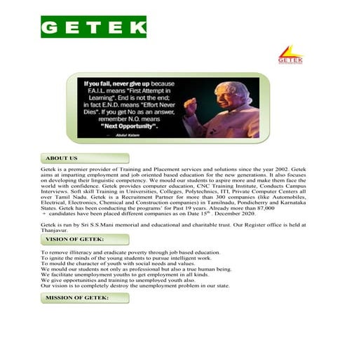 Profile of Getek 2020 (December)