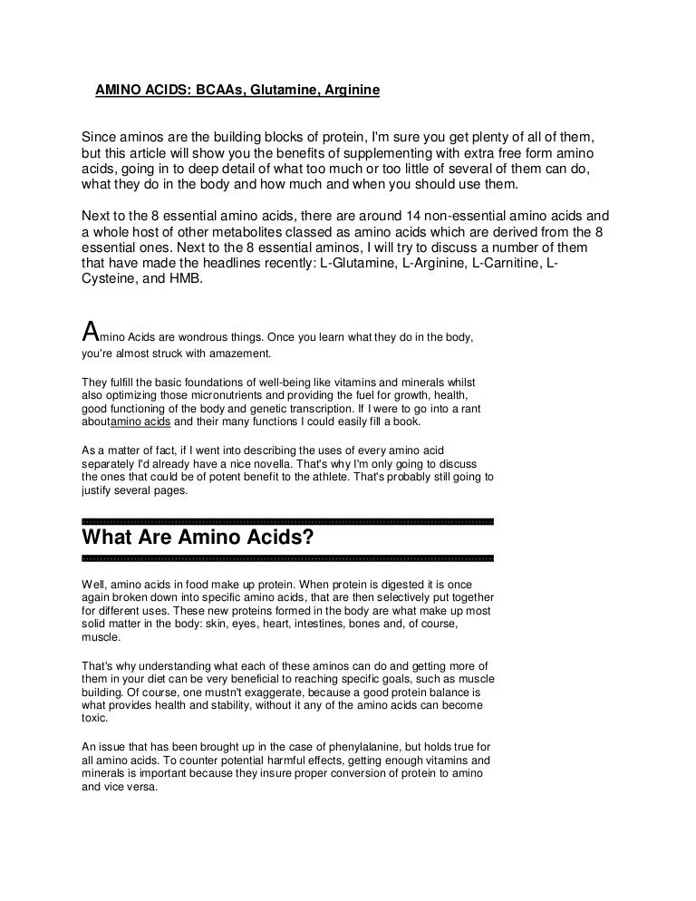 Profile on amino acids for body building