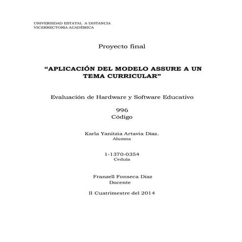 “APLICACIÓN DEL MODELO ASSURE A UN TEMA CURRICULAR” | PDF