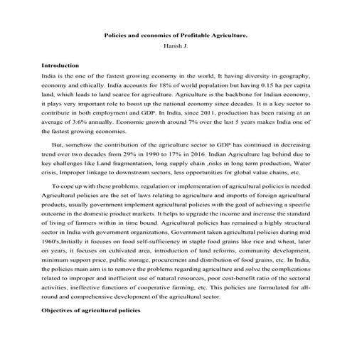  Policies and economics of Profitable Agriculture by Harish J