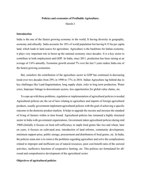  Policies and economics of Profitable Agriculture by Harish J