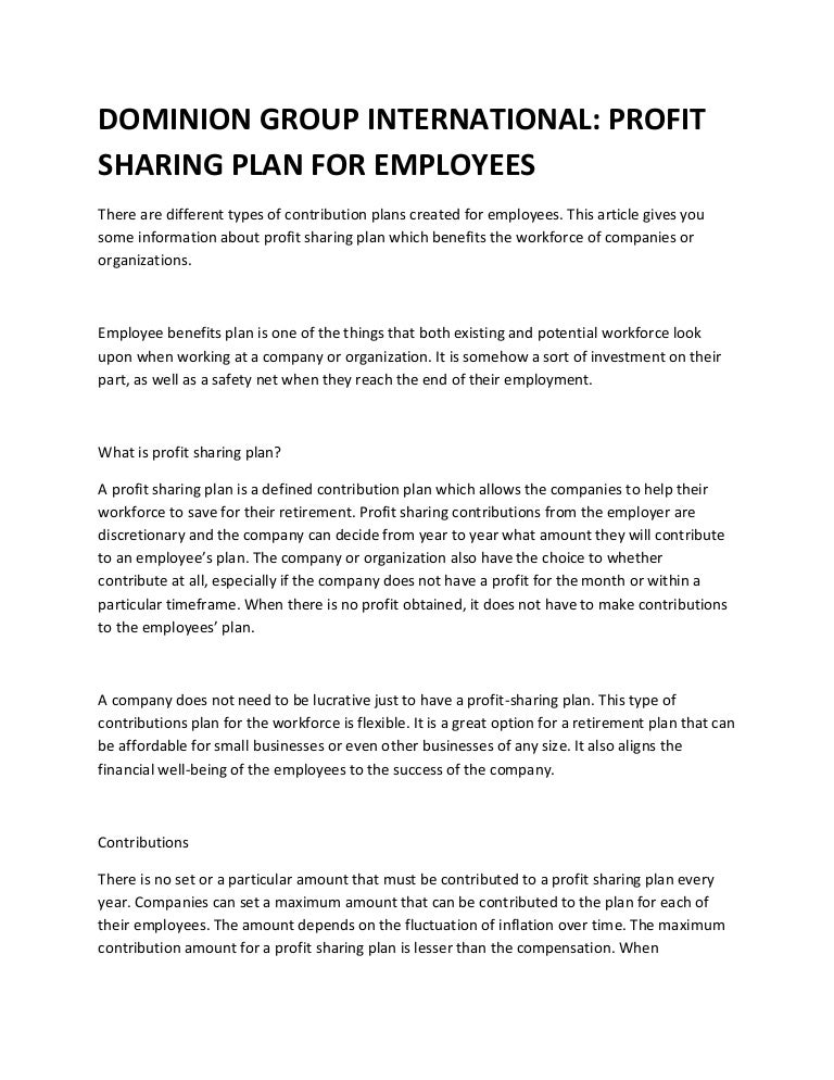 Profit sharing plan for employees