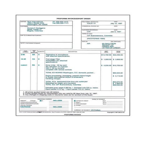 Proforma Invoice example 1