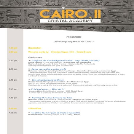 Cairo Cristal Academy 2 - Programme