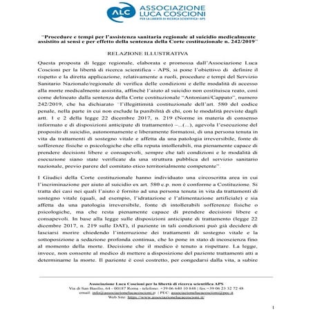 La proposta di legge sul fine vita dell'Associazione Luca Coscioni