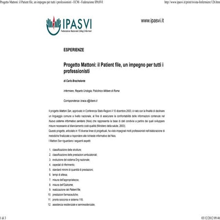Progetto mattoni  il patient file, un impegno per tutti i professionisti   ec...
