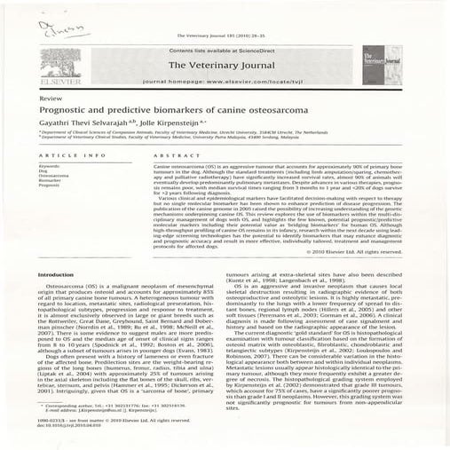 prognostic and predictive biomarkers of canine osteosarcoma | PDF