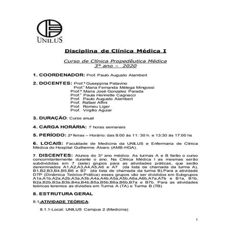 Programa de propedêutica 1º semestre de 2020