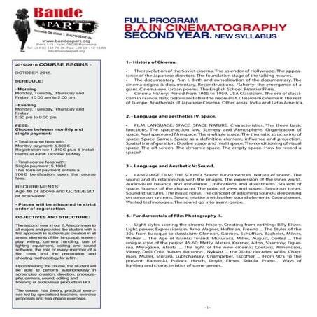 Night course in Cinematography Program 2016/2017 | PDF