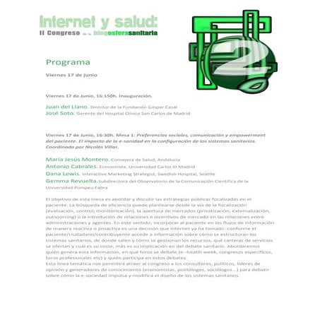 Programa II Congreso de la Blogosfera Sanitaria 'Internet y Salud'
