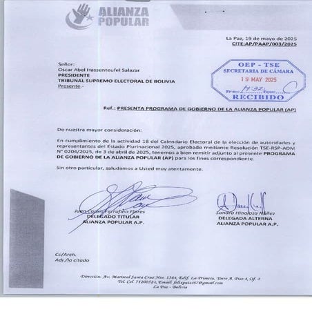 PROGRAMA DE GOBIERNO ALIANZA POPULAR ELECCIONES GENERALES 2025