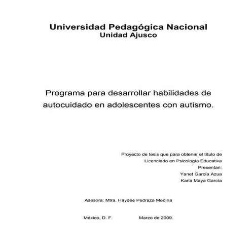 Programa  desarrollo habilidades de autocuidado en adolescentes con autismo