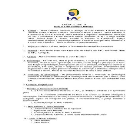 Programa   direito ambiental - fa7 2015