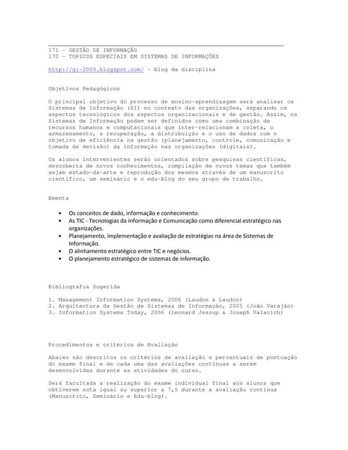 Programa Gestão da Informação e TESI