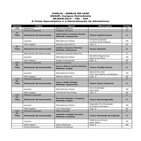 Programa   vigilia - unasp-ht