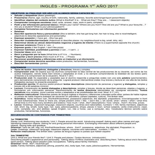ET 25 Programa INGLÉS 1er año 2017