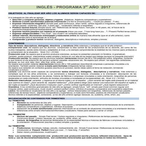 ET 25 Programa INGLÉS 3er año 2017 