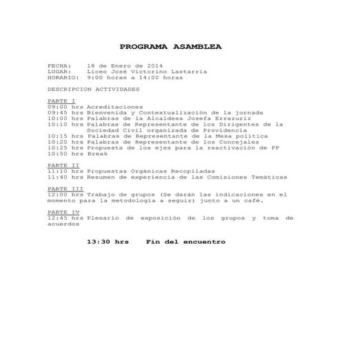 Programa asamblea 18 de enero