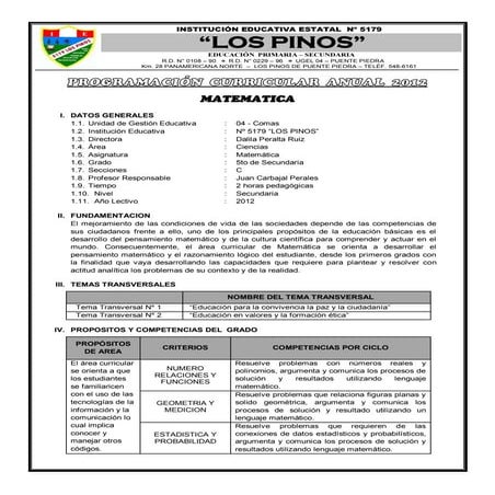 Programación anual 2012 secundaria matematica
