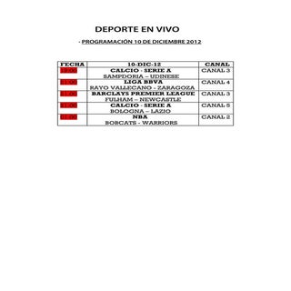 Programación Deporte en Vivo 12/12/12