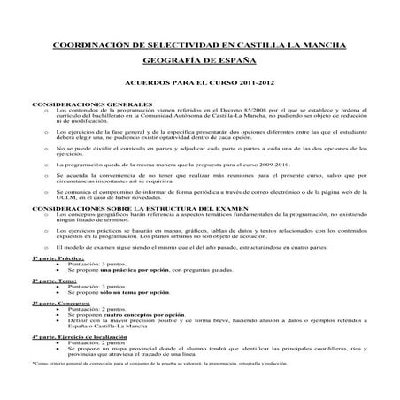 Programación de Geografía para Selectividad (PAEG) en Castilla La Mancha. 201...