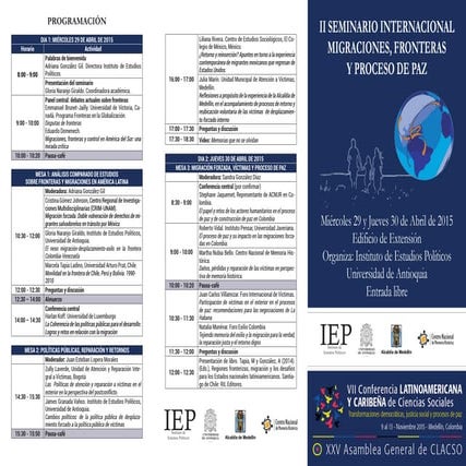 II Seminario Internacional "Migraciones, Fronteras y Proceso de Paz" - 29 y Jueves 30 de Abril de 2015 - Medellín, Colombia