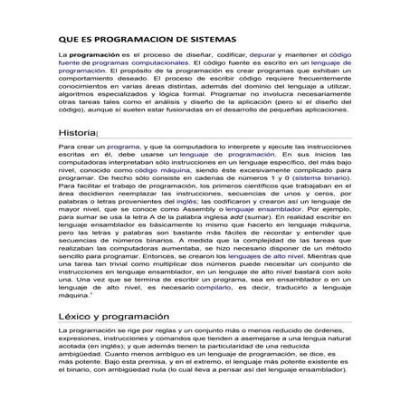 QUE ES PROGRAMACION DE SISTEMAS