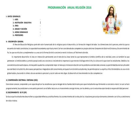 SUGERENTE PROGRAMACIÓN  ANUAL DE RELIGIÓN 