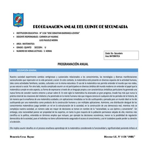 Programacion anual de matematica 5° secundaria ccesa1156 jsbl