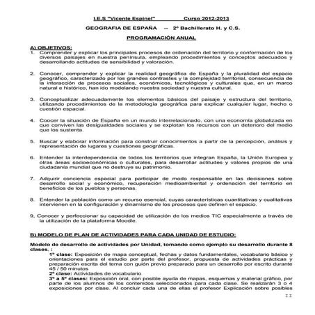 Programacion Geografia de España 2 bachiller