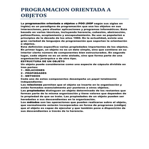PROGRAMACION ORIENTADA A OBJETOS (POO). | PPTX