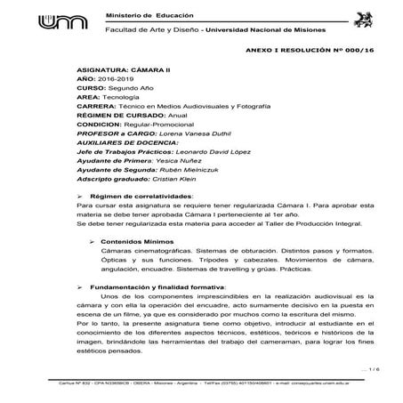 Programa Cámara II 2016 - 2019 (Circulación interna de la Cátedra)