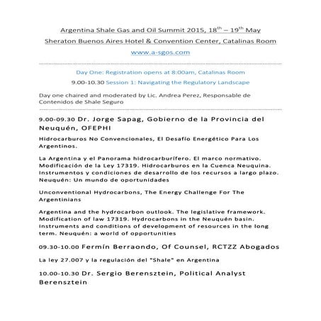 Programa Argentina Shale Gas & Oil Summit 2015