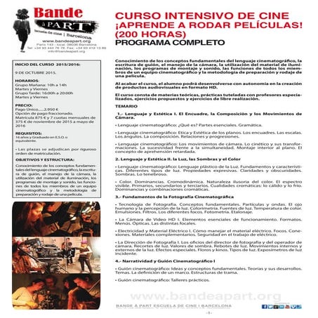  Intensivo de Cine. Aprende a rodar Películas!