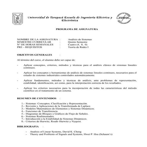 Programa de asignatura analisis de sistemas