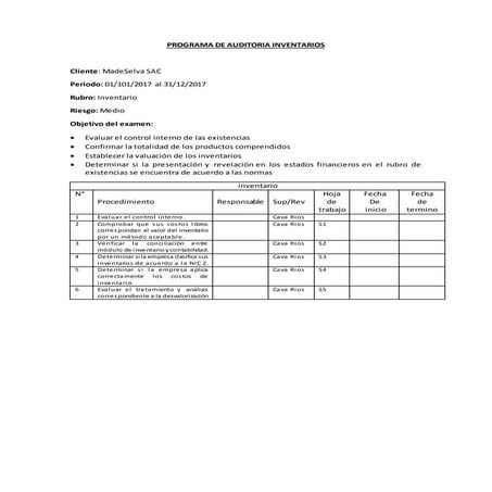Programa de auditoria inventarios