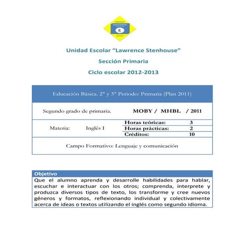 Programa de Estudios de Inglés I