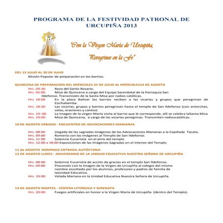 Programa de festividad de urcupiña