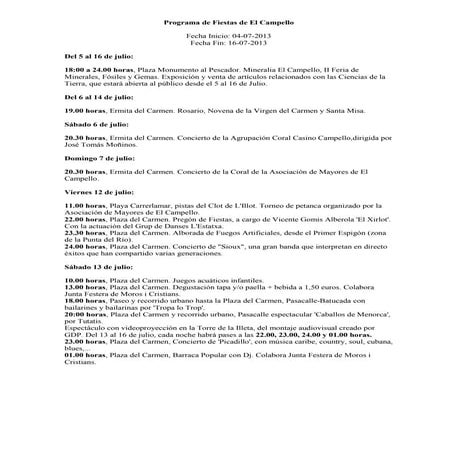Programa de Fiestas de la Virgen del Carmen de El Campello