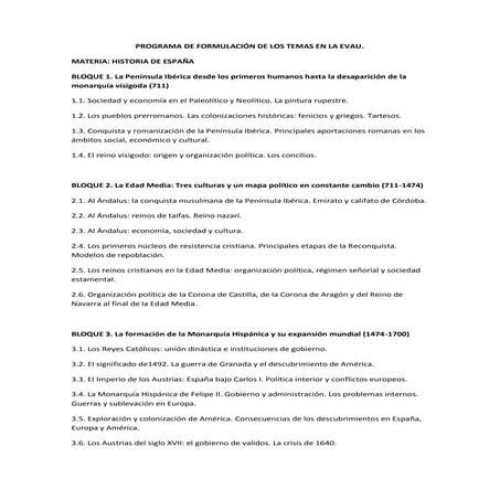 Programa de formulación de los temas en la evau