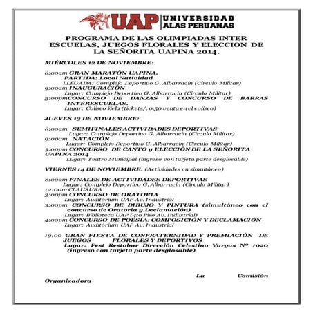 Programa de las olimpiadas inter escuelas