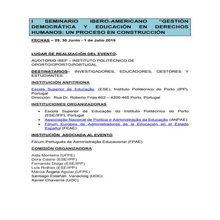 Programa del I Seminario Ibero-americano de Gestión democrática de la educaci...