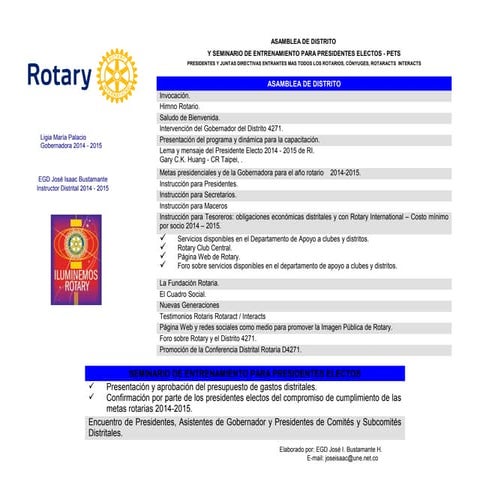 Rotary Distrito 4271 Programa de los seminarios y asambleas 2.014