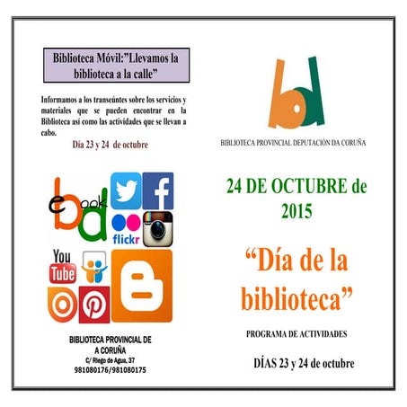 Programa dia biblioteca 2015. biblioteca provincial da coruña