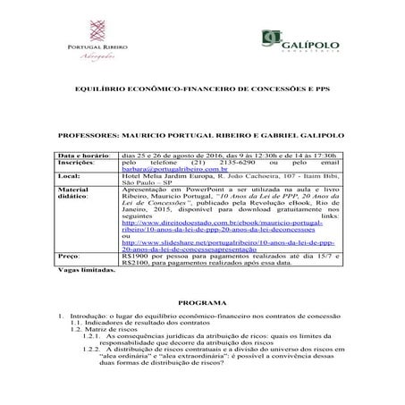 Programa do curso equilíbrio econômico-financeiro de concessoes e PPPs
