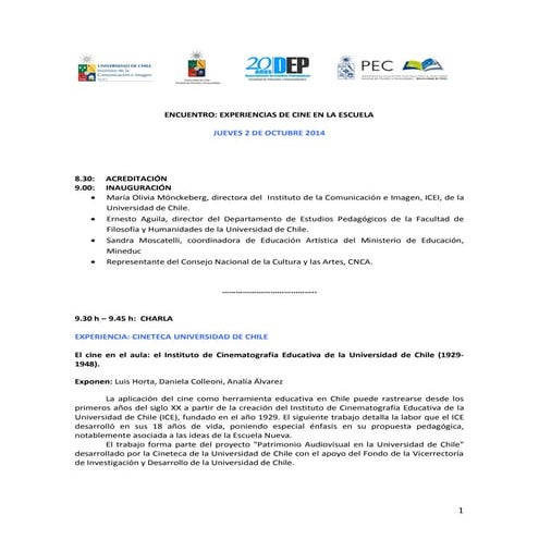 Programa encuentro experiencias de cine en la escuela 
