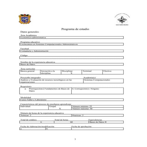 Programa Estudio Bases De Datos