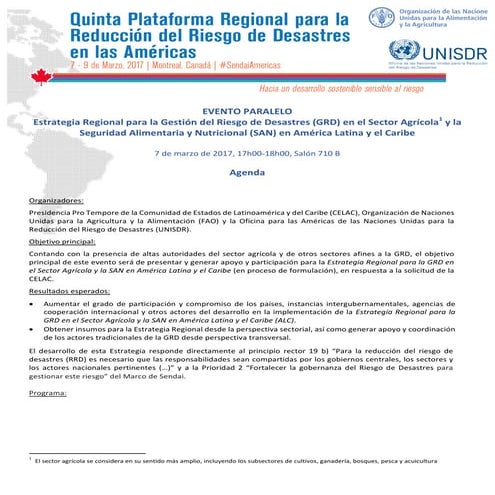 Programa evento paralelo para la estrategia regional para la grd