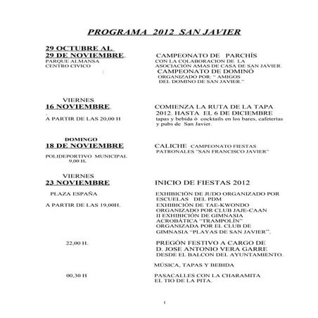Programa  Fiestas Patronales San Javier 2012