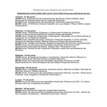 Programa Fogueres de Sant Joan 2013 programa oficial de fiestas